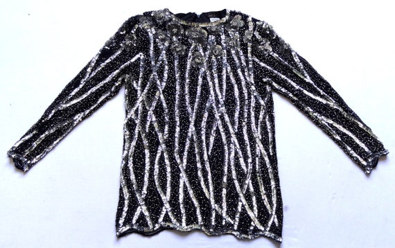 Vintage 80's Silk Sequined and Beaded Top UK 12 by CosmicVintageUK