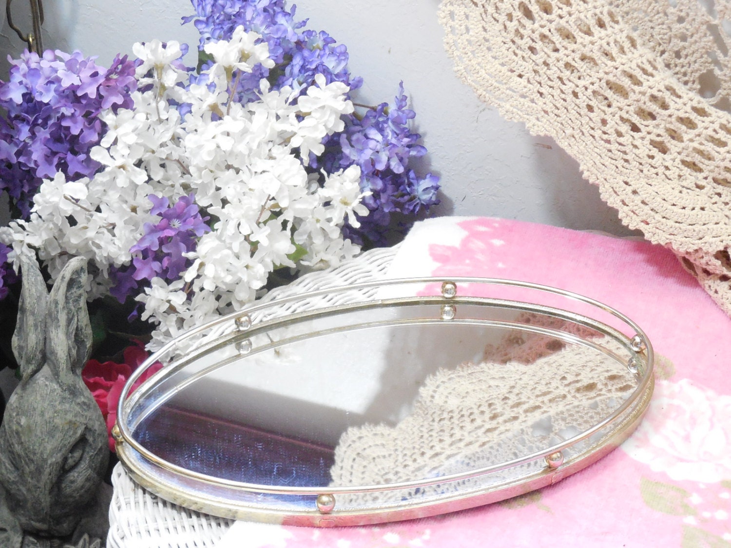 Oval Gold Vanity Mirror Tray