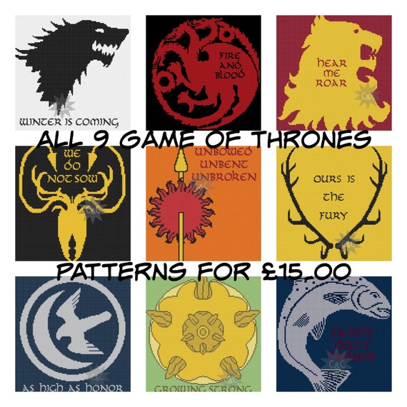 Game Of Thrones House Sigil Cross Stitch By Capesandcrafts On Etsy