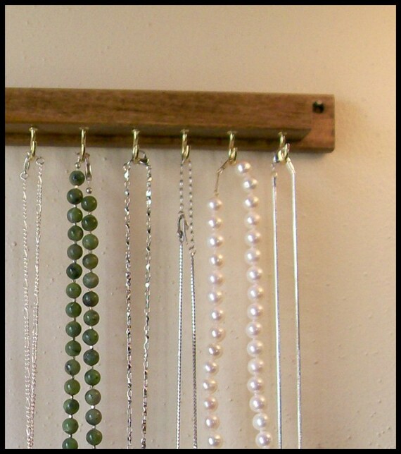 Necklace Holder Organizer Wall Mounted Wood Stained