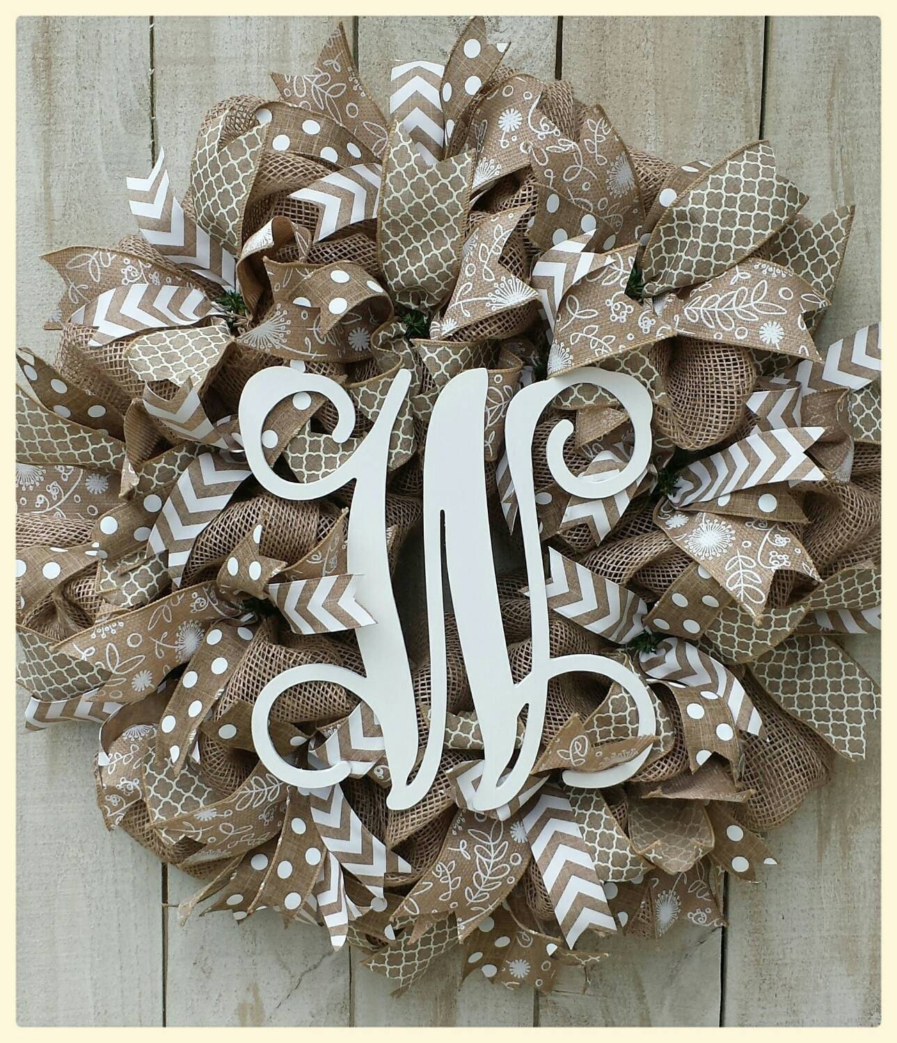Monogram Burlap Wreath Initial Wreath Initial Door Hanger