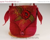 Christmas in July SALE Wet Felted Purse, Wet Felted Handbag, Cross Body Bag, Pink Purse, Red Purse