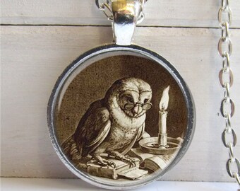 Owl Pendant, Whimsical Owl Necklace, Owl With Books, Wise Owl, Owl Jewelry