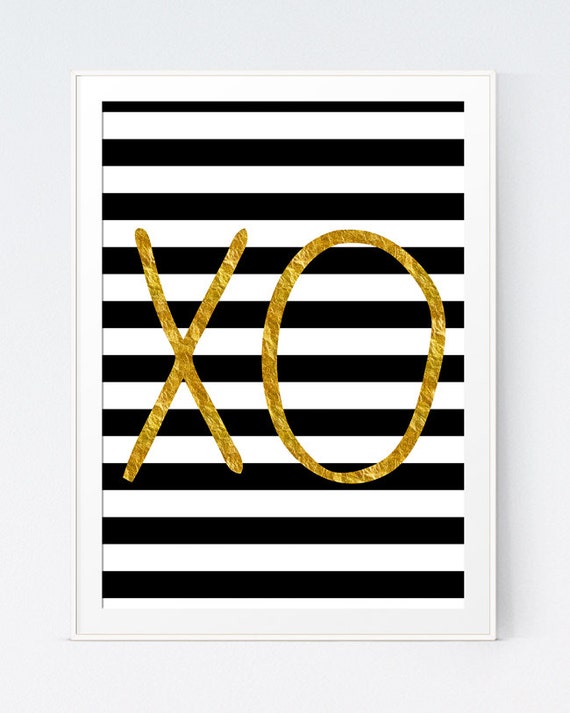 Items similar to XO Wall Art, Gold and Black Wall Prints, Printable