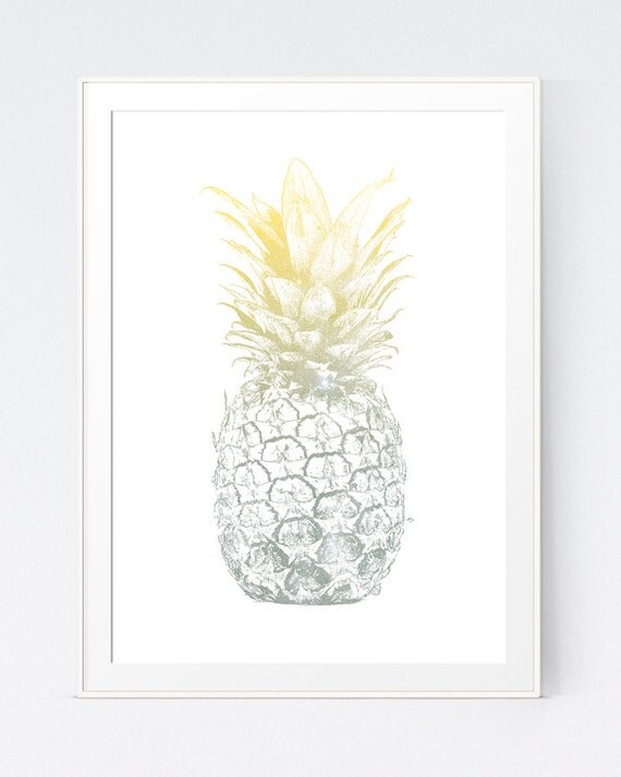 Mustard & Grey Pineapple Print Pineapple Wall Art Yellow and