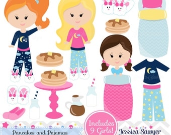 INSTANT DOWNLOAD, pancakes and pjs clipart and vectors for pancakes and pajama party