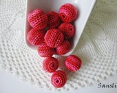 15 pcs-16 mm beads-crocheted bead-red,pink beads-round beads-crochet ball beads-beads crochet-embellishment-wooden crochet cotton yarn beads