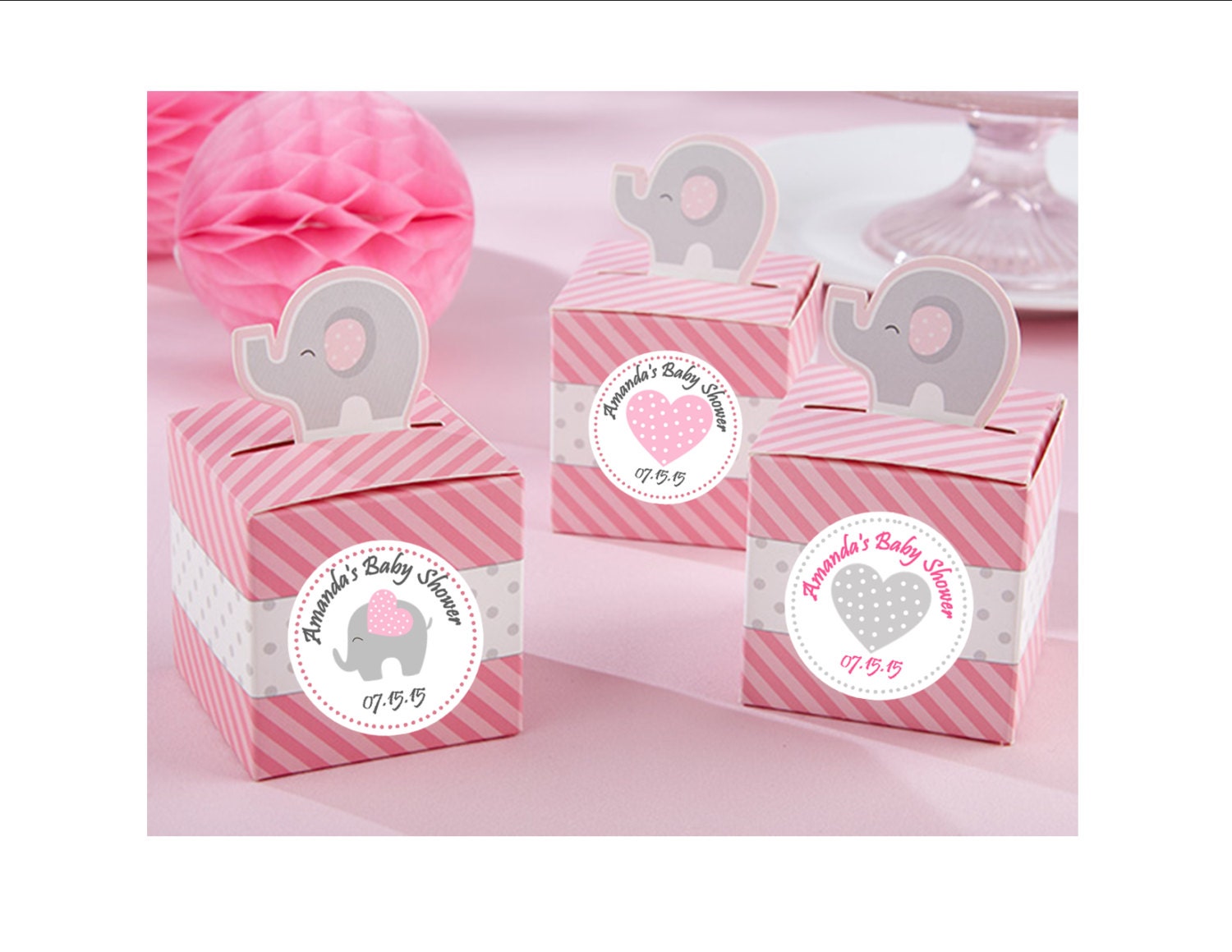 Pink Elephant Favor Boxes personalized set of 12 Baby