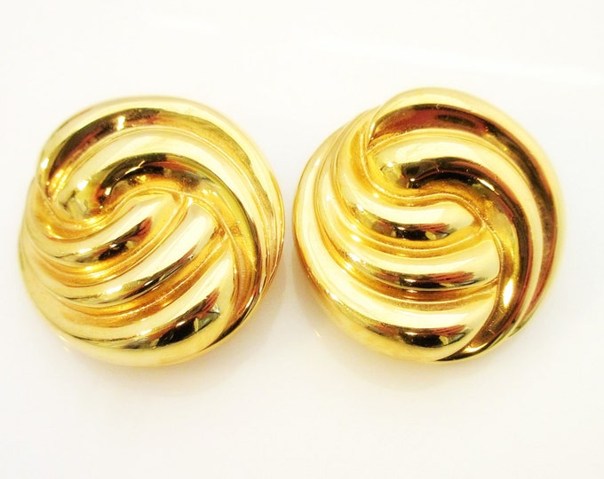 St John Gold Clip On Earrings - Chunky Gold - Swirl Button