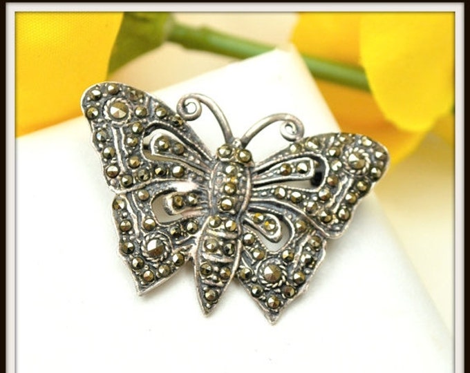 Sterling Brooch Silver Marcasite Butterfly Art Deco Pin