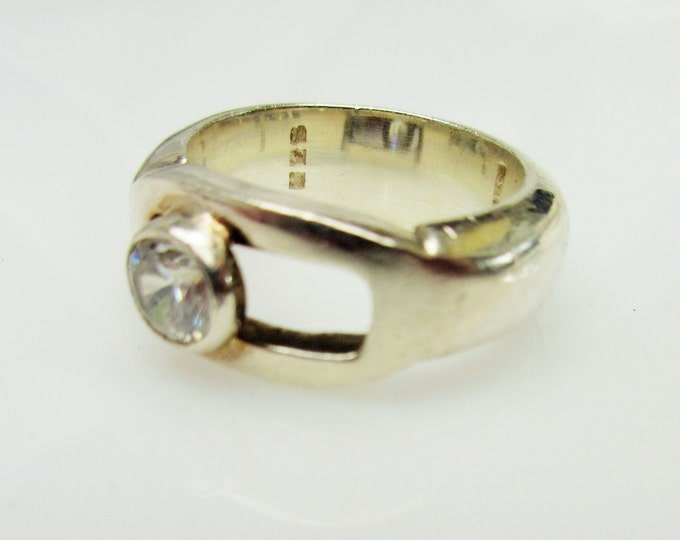 Sterling Silver modernistic band ring with Cubic Zirconia size 5 Mexico