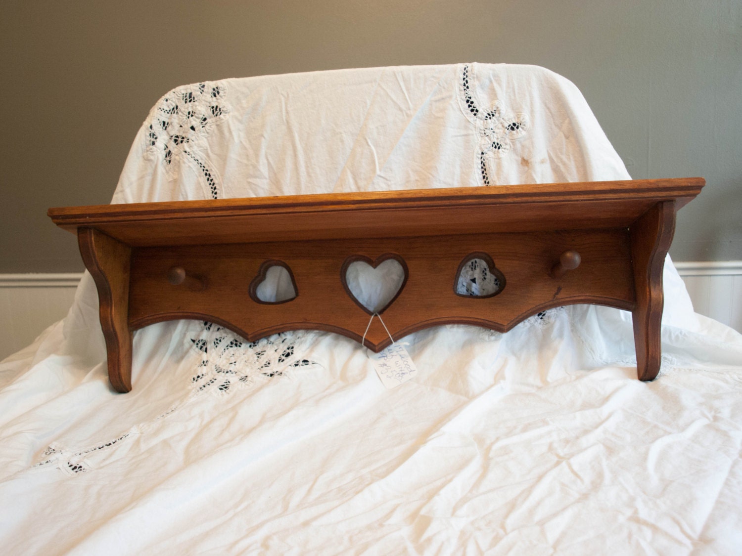 Wood shelf with pegs wood shelf with hooks entry by bettysantiques