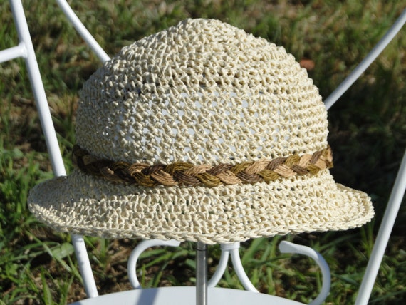 Items similar to L Size Crochet Hat,Crochet Off White Raffia Hat,Women ...