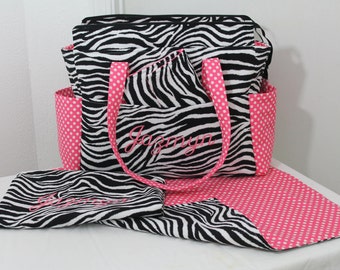Monogrammed Chloe XL Deluxe Diaper Bag Set w/ Adjustable Strap- Your Choice of Any Fabric- Made to Order