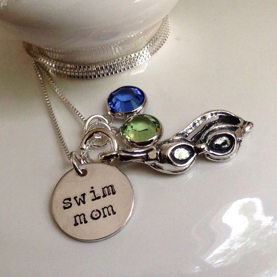 Swim mom necklace with sterling silver hand by WhatCoolMomsWant