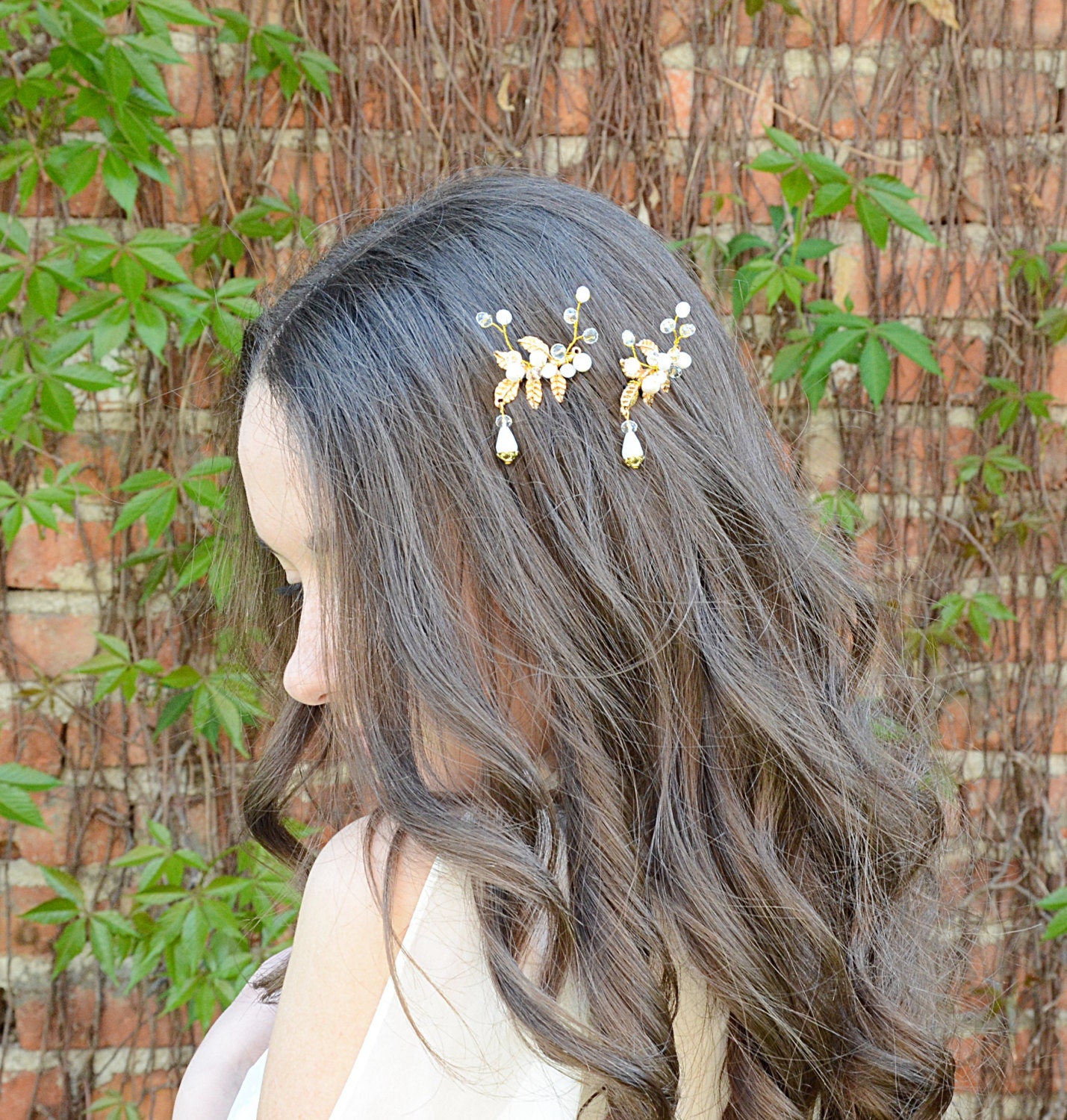 Grecian hair piece Gold leaf comb Bridal hair comb by PrettyNatali