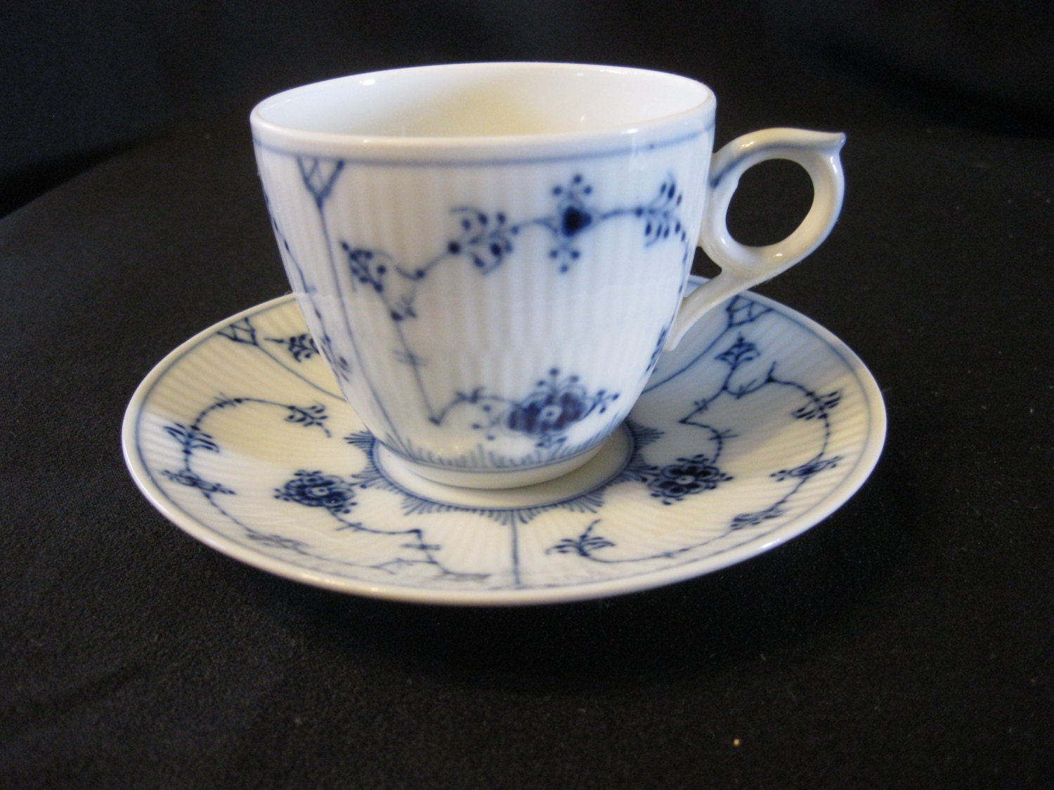 Royal Copenhagen Blue Fluted Plain Lace Cup And Saucer By Snpace 