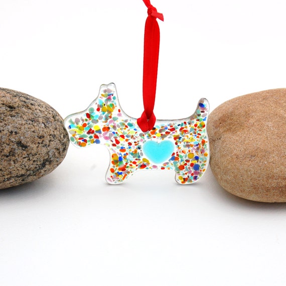 Fused Glass Scottie Dog Suncatcher Ornament