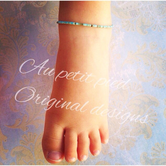 Turquoise baby ankle braceletchild braceletankle by Aupetitpied