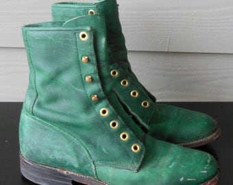 Vintage Justin Ropers Lace up Granny Boots Love the Green