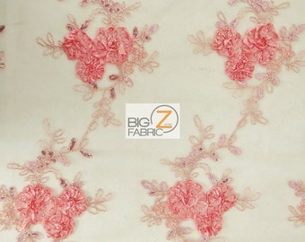 Dahlia Flower Sequin Mesh Fabric - CORAL - Sold By The Yard 51"/52" Width