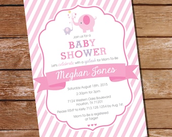 Elephant Baby Shower Invitation for a Girl Baby Shower - Instant Download and Edit File at home with Adobe Reader
