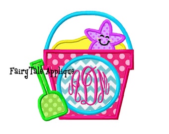 Digitial Machine Embroidery Design - Sand Pail with a Monogram Circle Applique