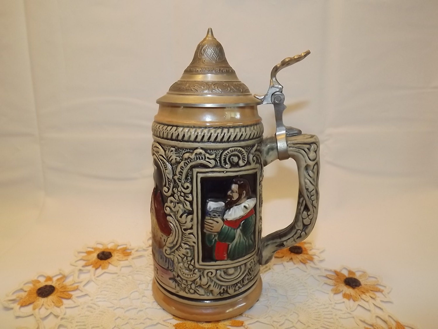 Vintage West German Beer Stein with Hinged Pewter Lid Tonic
