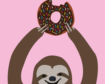 Chocolate Doughnut Sloth - Greeting Card