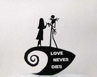 Wedding Cake Topper -The Nightmare Before Christmas jack and Sally silhouette with Love Never Dies