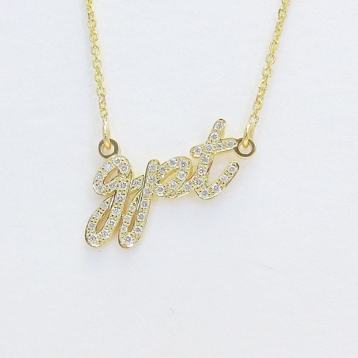 14k Gold and Diamond Lowercase Cursive Initials Necklace