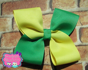 Solid Color Hair Bow Two Tone Color Hair Bow Green and Yellow Spring Summer Colored Clip Hair Accessory