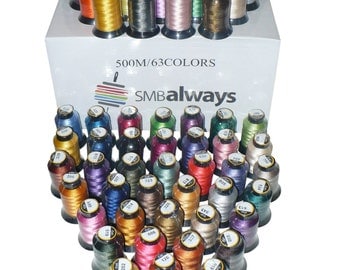 100% Polyester Embroidery Machine Thread Set, 63 Spools, Beautiful colors