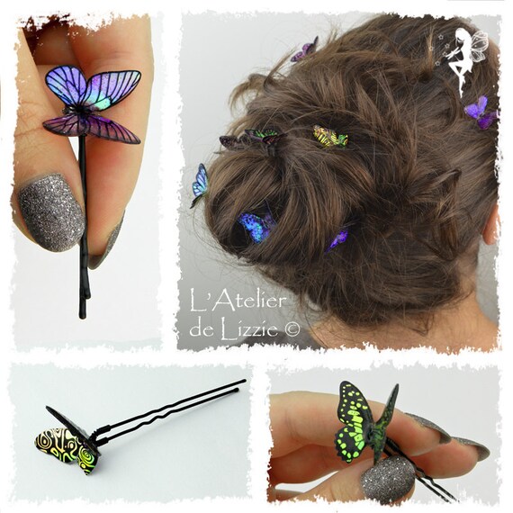 3 Pieces Iridescent Butterflies Hair Pins And Clips