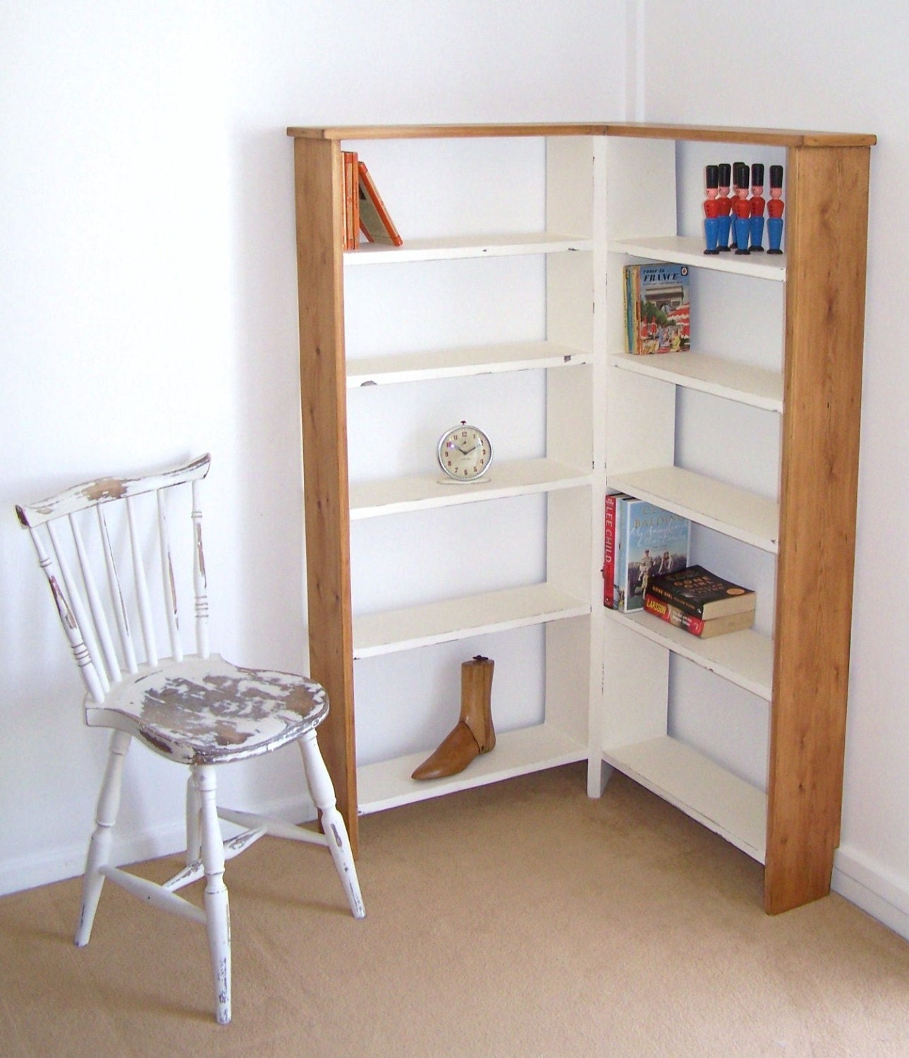 Vintage Pine Corner Book Shelves Large Unit Bookcase Display Shelf TAUNTON Haute Juice