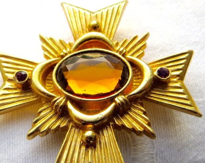 Maltese Cross Brooch, Maltese Pendant, Vintage Malta Cross Pin, Heraldic Jewelry