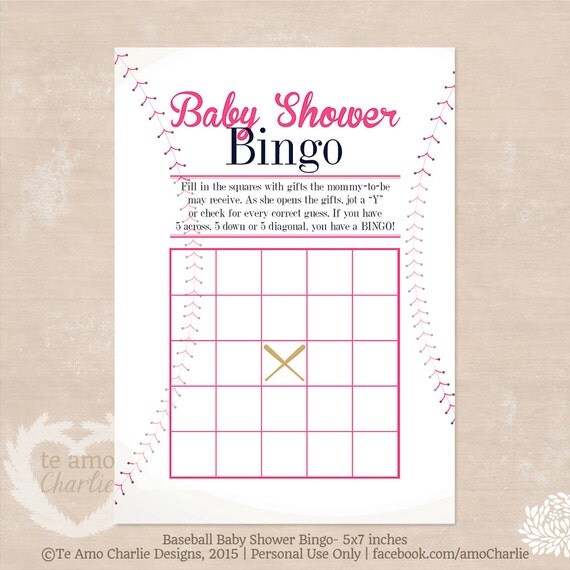 shower bingo unisex baby Baby Baseball  Theme Sports Baby Bingo  Baby Pink Shower Shower