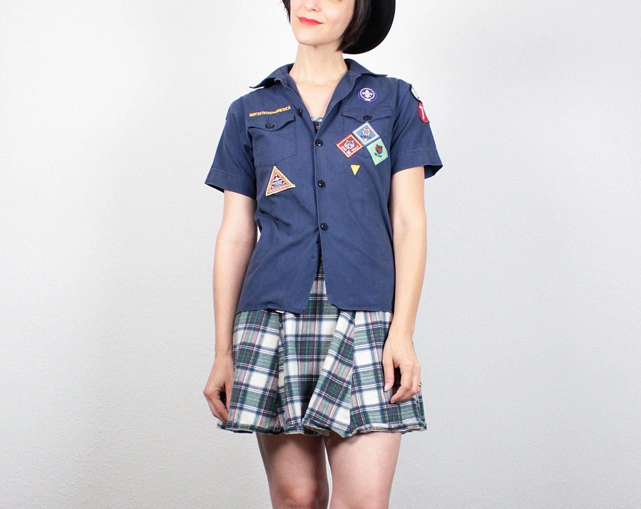 Vintage Cub Scouts Uniform 90s Navy Blue Patch Embroidered Boy