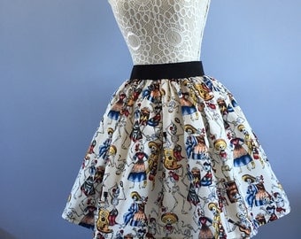 Ladies or girls Mexican Day of the dead full skater style skirt
