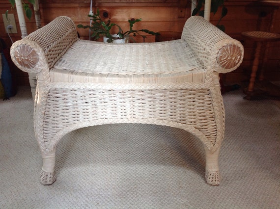 Vintage White Wicker Seat Wicker Bench Wicker Stool Wicker