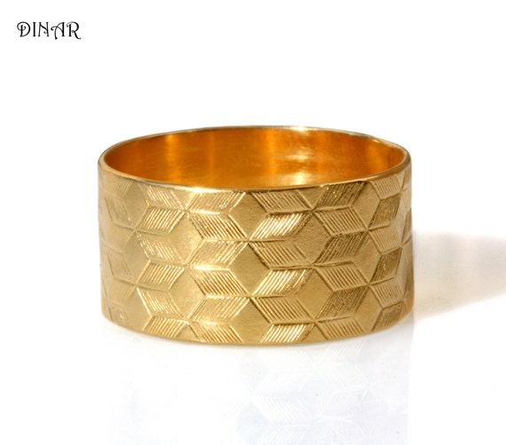 Wide Gold wedding band Texture Wedding Band in 14k yellow