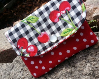 Cherry Business Card Holder, Small Gingham Wallet