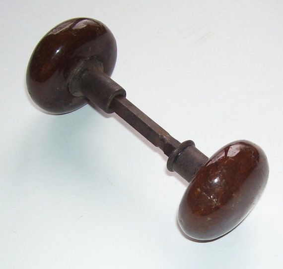 Antique Brown Porcelain Door Knob Set Farm by LilacLaneAntiques
