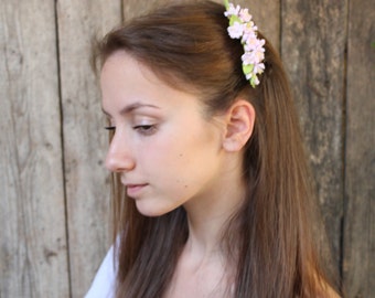 Roseate cherry blossom Hair comb polymer clay flowers .flower hair bride.