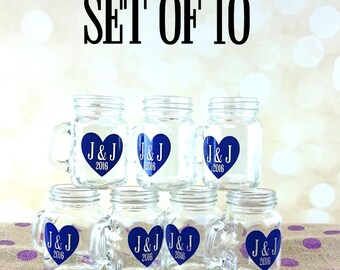 Wedding Shot Glasses, SET of 10, Shot Glasses, Wedding, Bridal Party, Mini Mason Jar Shot Glasses, Bride & Groom, Mason Jar Shot Glasses