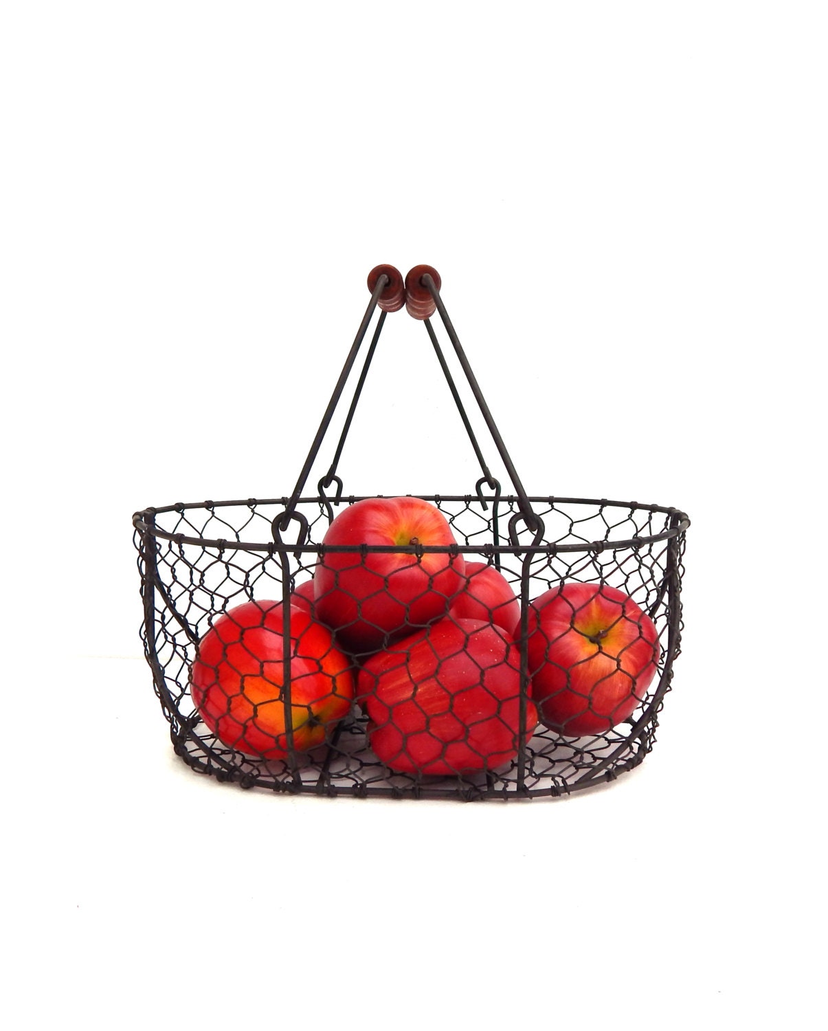 Vintage Wire Basket Wooden Handles Harvest by HiddenStairwayFinds