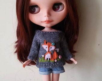 Fox Sweater for Blythe, Middie Blythe, Licca, Pure Neemo Outfit for doll