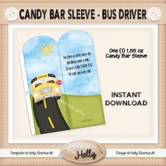 Candy Bar Sleeve Bus Driver Instant Download Printable