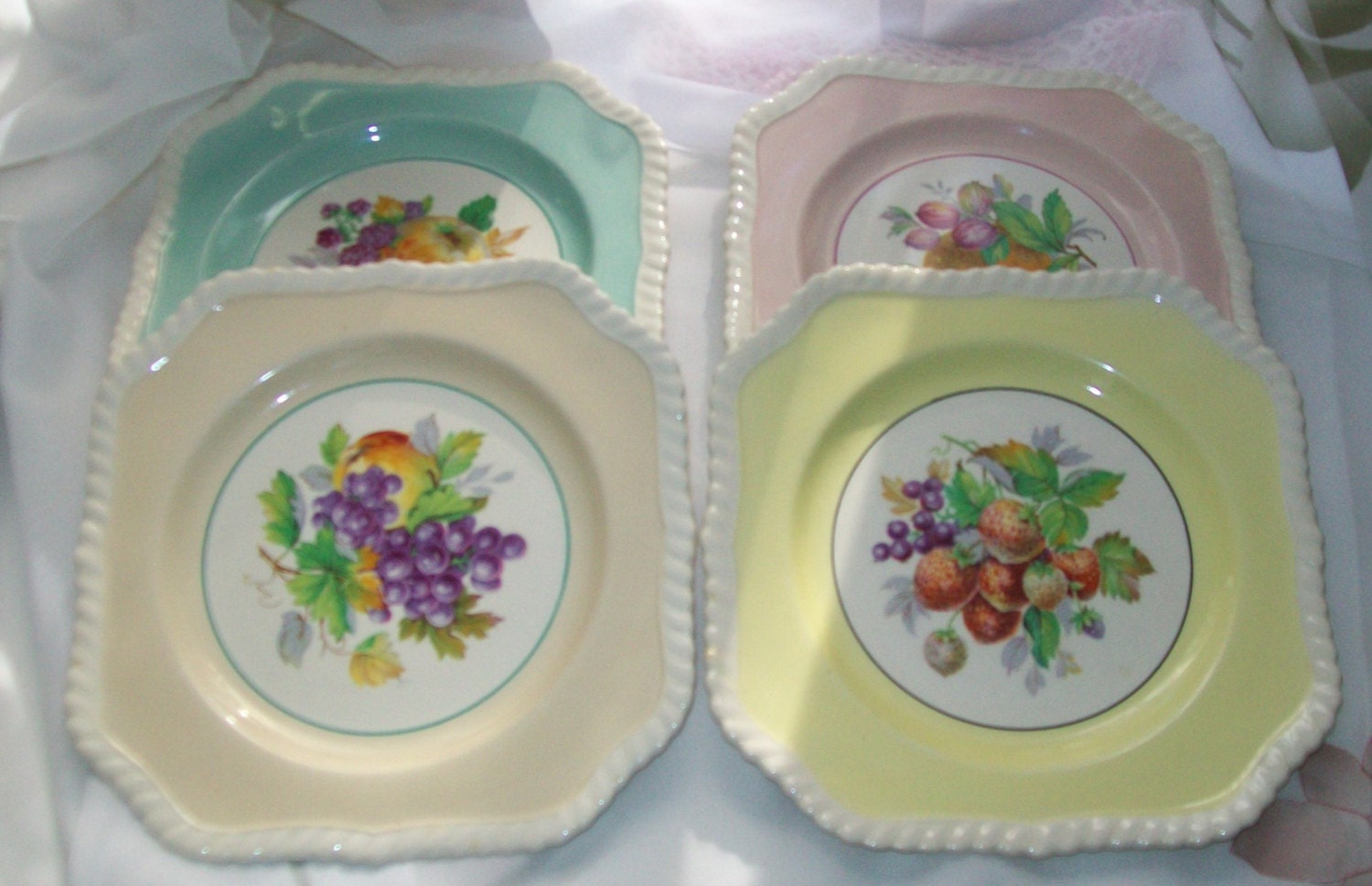 Vintage Johnson Bros square plates 8 x 8 set of four different colours