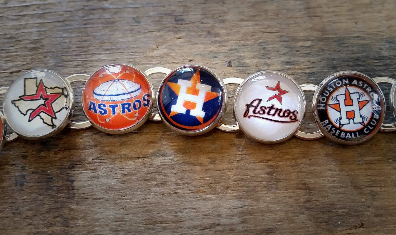 Houston Astros Handmade Link Charm Bracelet Silver Plated with